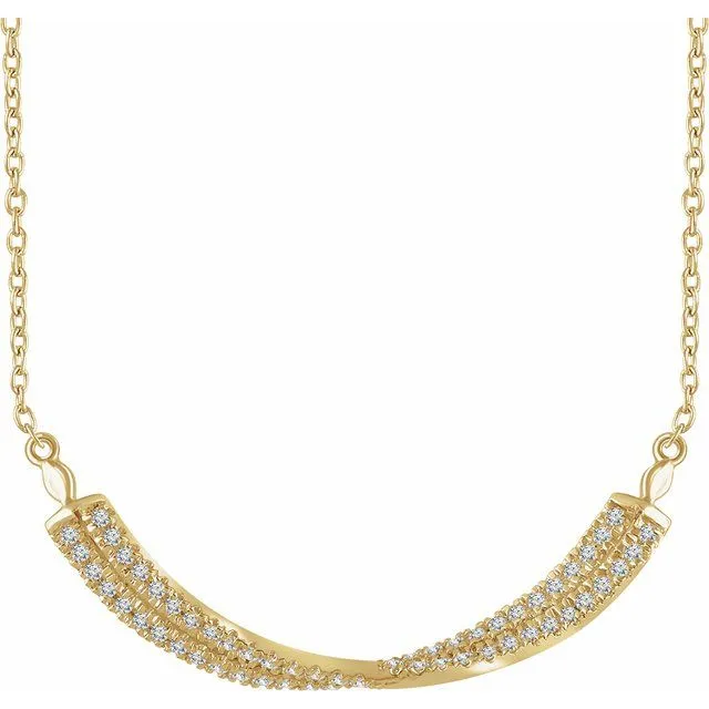14K Yellow Gold 1/4 CTW Natural Diamond Twisted Bar 16-18" Necklace