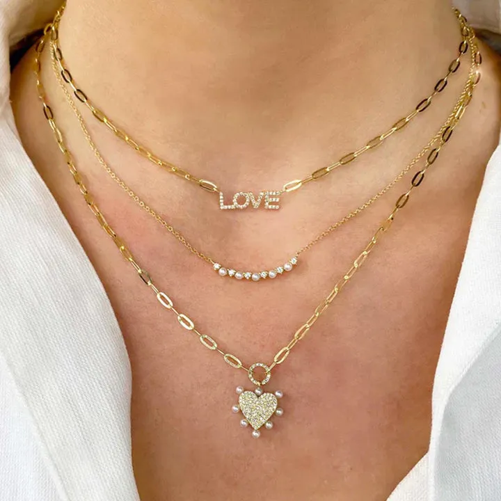14K Yellow Gold Diamond & Cultured Pearl Curved Necklace - SC55023346