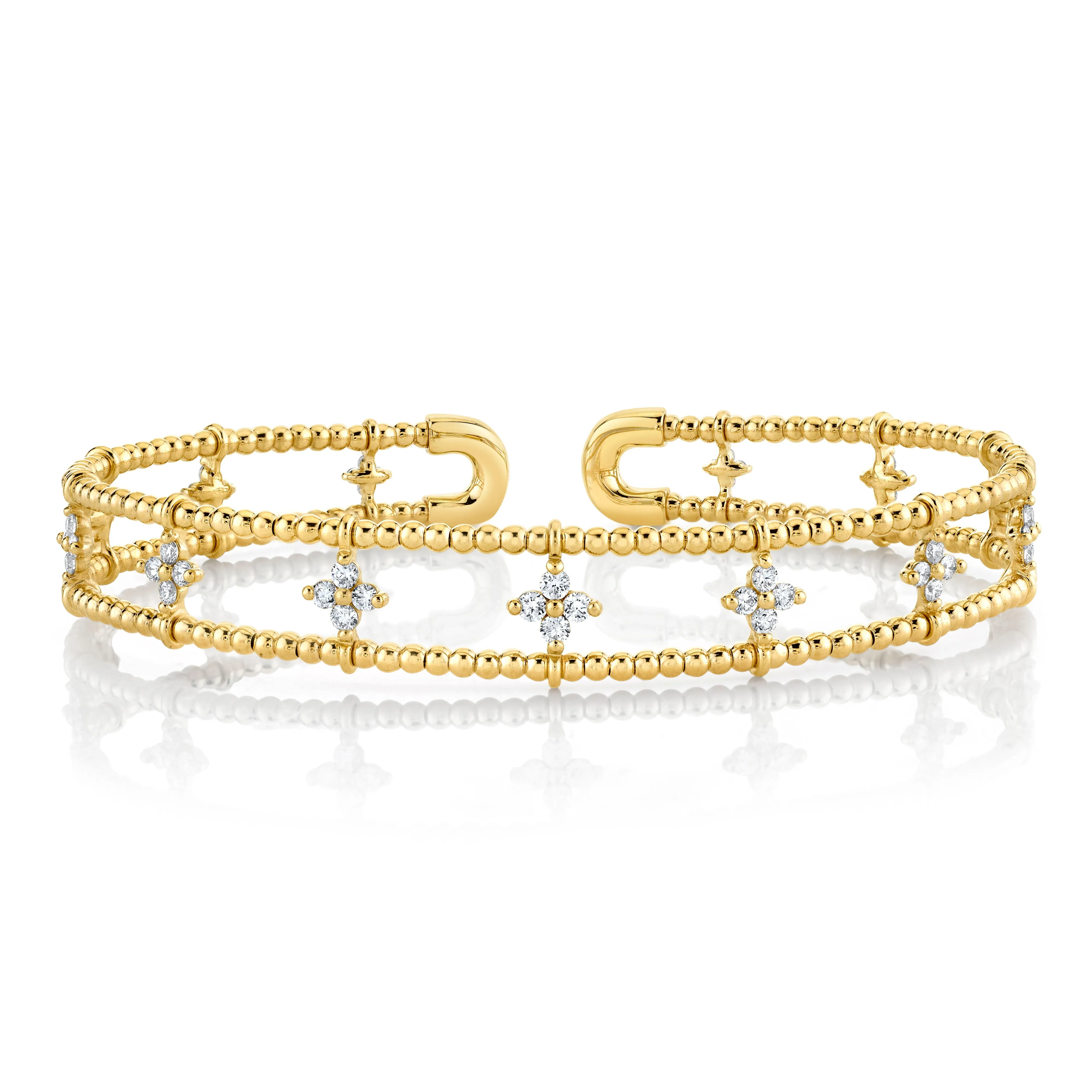 14K Yellow Gold Diamond Beaded Cuff Bracelet (0.76ct)