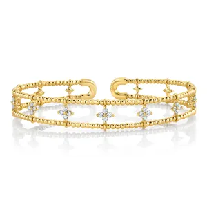 14K Yellow Gold Diamond Beaded Cuff Bracelet (0.76ct)