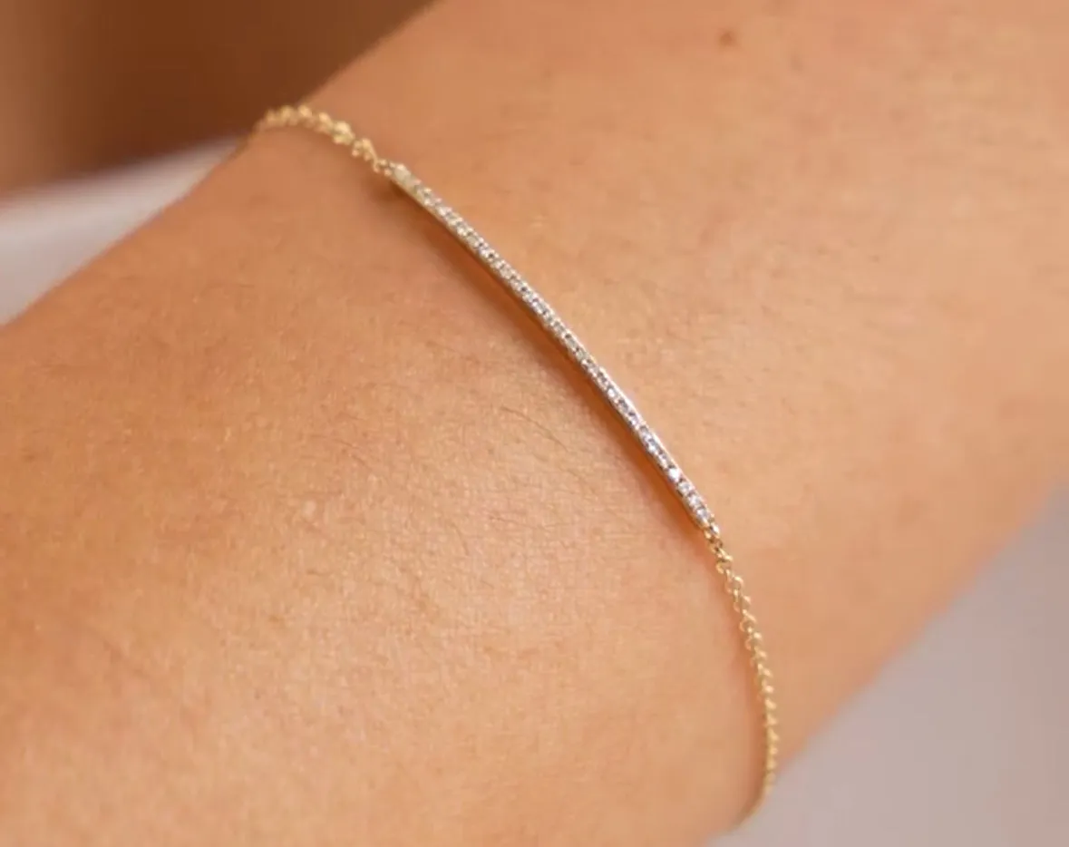 14k Yellow Gold Diamond Dainty Bar Bracelet