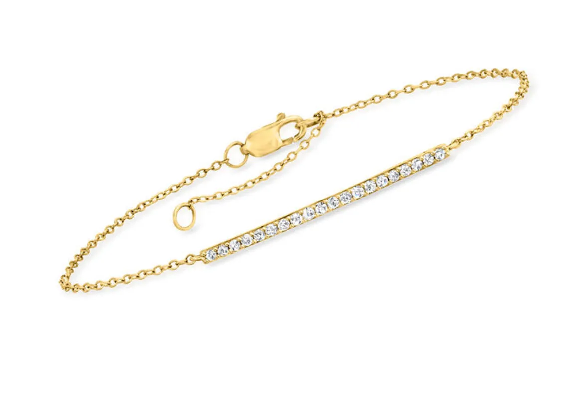 14k Yellow Gold Diamond Dainty Bar Bracelet