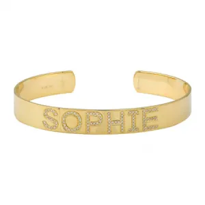 14K Yellow Gold Pave Diamond Customizable Name Cuff (.23ctw)