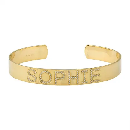 14K Yellow Gold Pave Diamond Customizable Name Cuff (.23ctw)