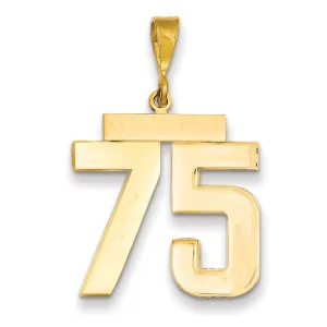 14k Yellow Gold Polished Finish Large Size Number 75 Charm Pendant