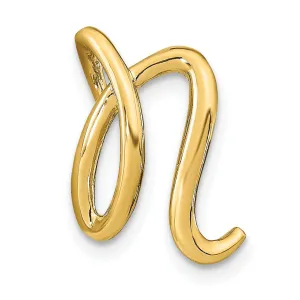 14k Yellow Gold Script Design Large Letter N Initial Slide Pendant