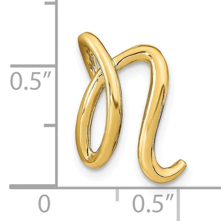 14k Yellow Gold Script Design Large Letter N Initial Slide Pendant