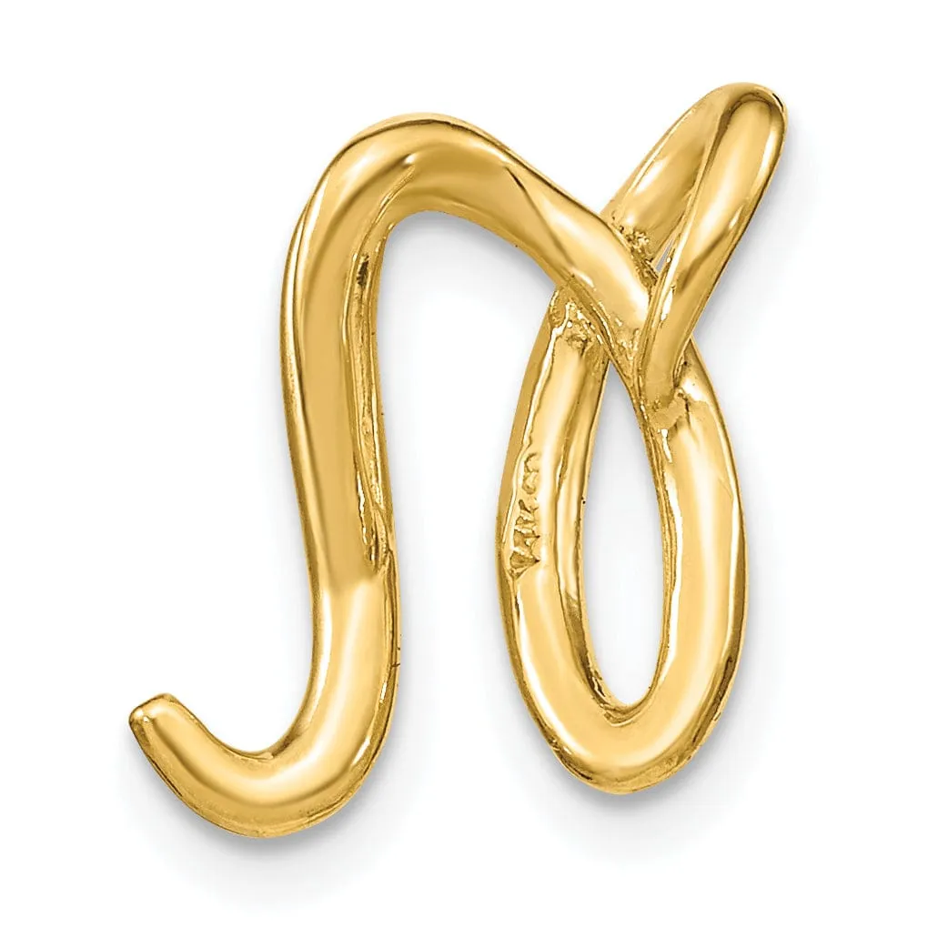 14k Yellow Gold Script Design Large Letter N Initial Slide Pendant