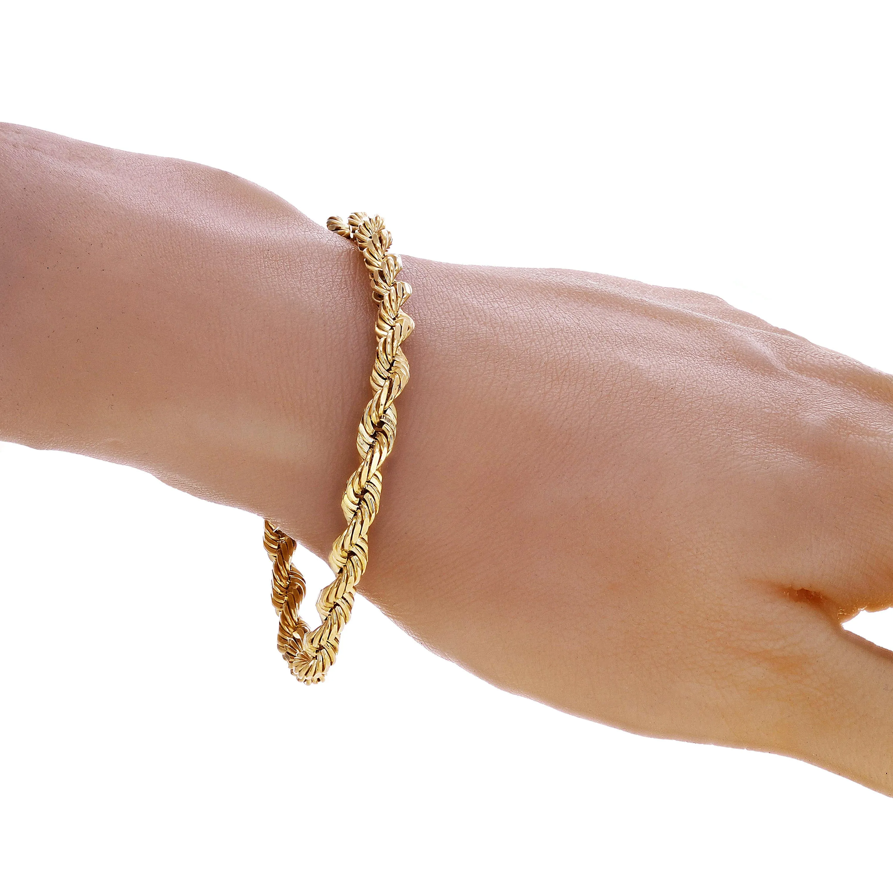 14k Yellow Gold Solid Diamond Cut Rope Chain Bracelet 7" 6mm - 18.5 grams