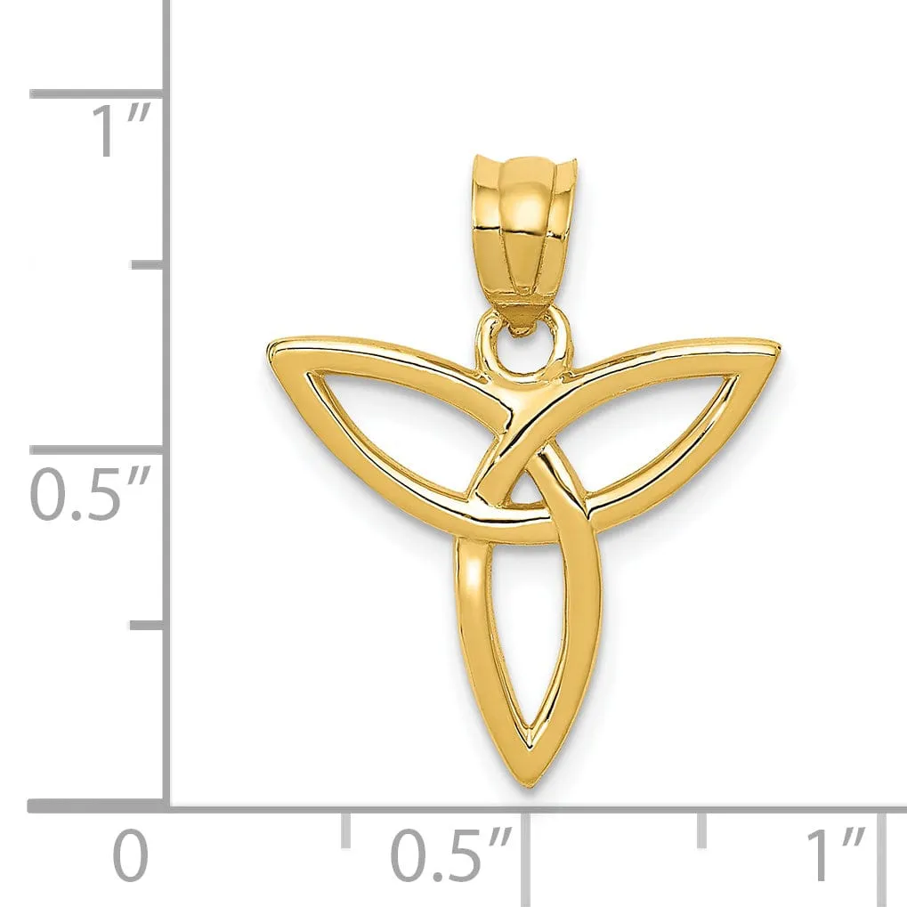 14k Yellow Gold Solid Polished Finish Flat Back Trinity Design Charm Pendant
