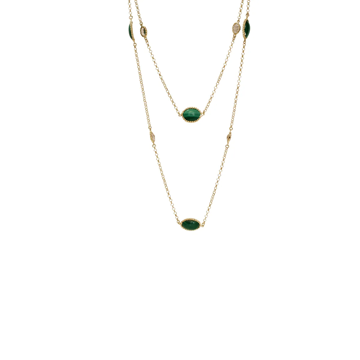 14k Yellow Gold Topaz and Malachite Slice Necklace