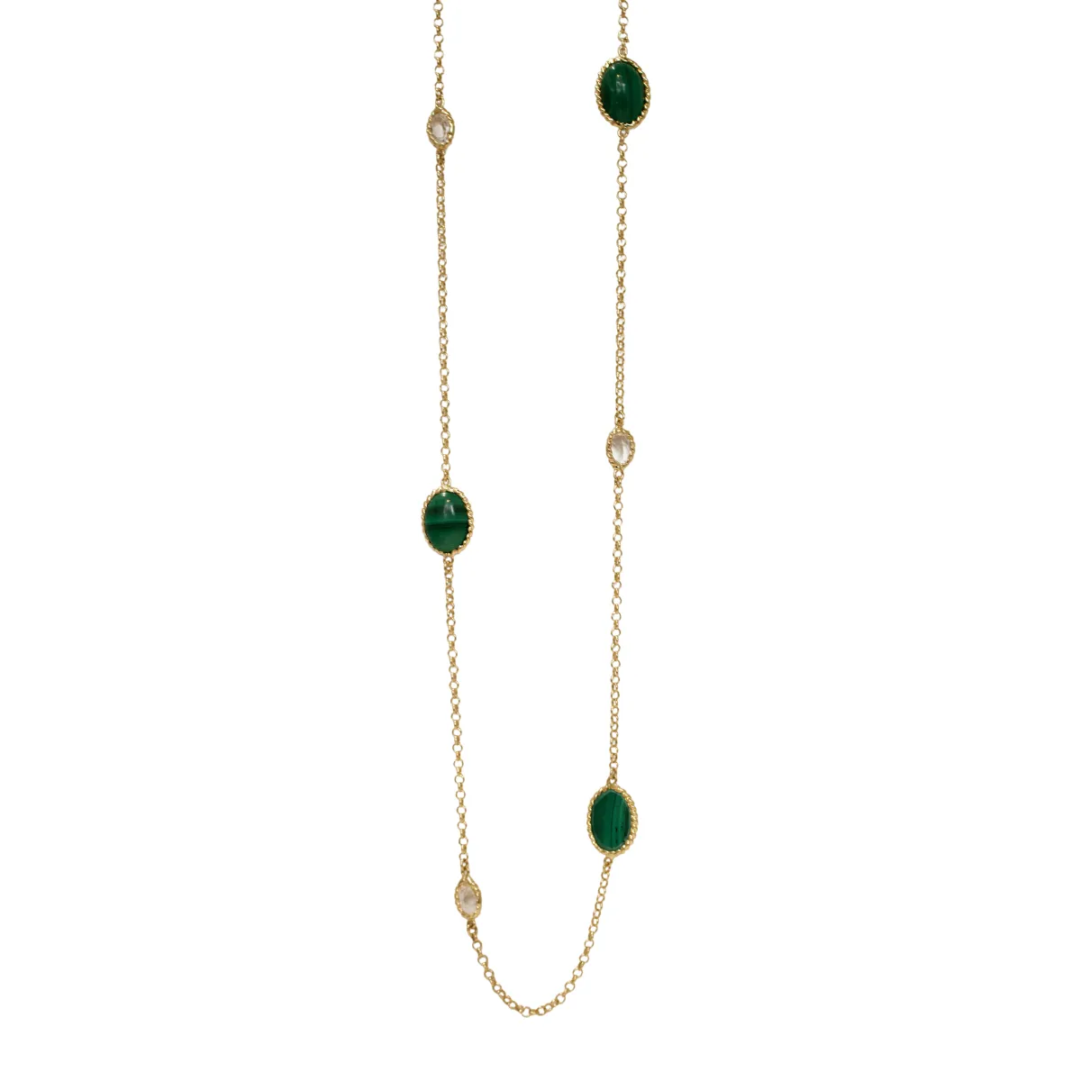 14k Yellow Gold Topaz and Malachite Slice Necklace