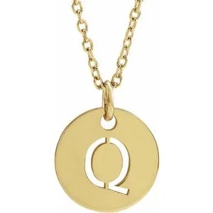 14K Yellow Initial Q 10 mm Disc 16-18" Necklace