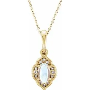 14K Yellow Rainbow Moonstone & .03 CTW Diamond Clover 16-18" Necklace