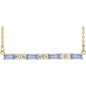 14K Yellow Tanzanite & 1/5 CTW Diamond Bar 16-18" Necklace