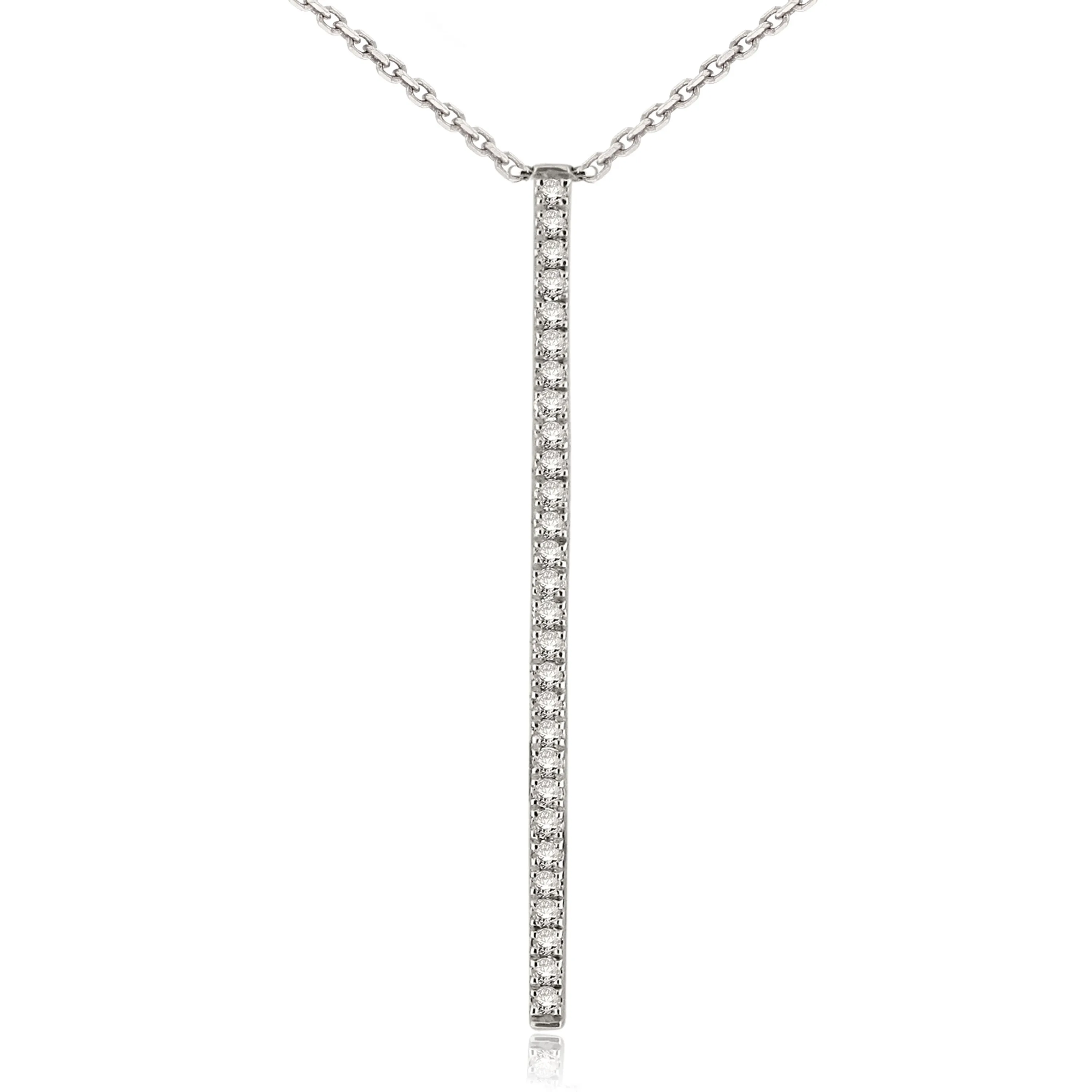 14k Yellow, White or Rose Gold Diamond-Accented Vertical Bar Necklace, 18"