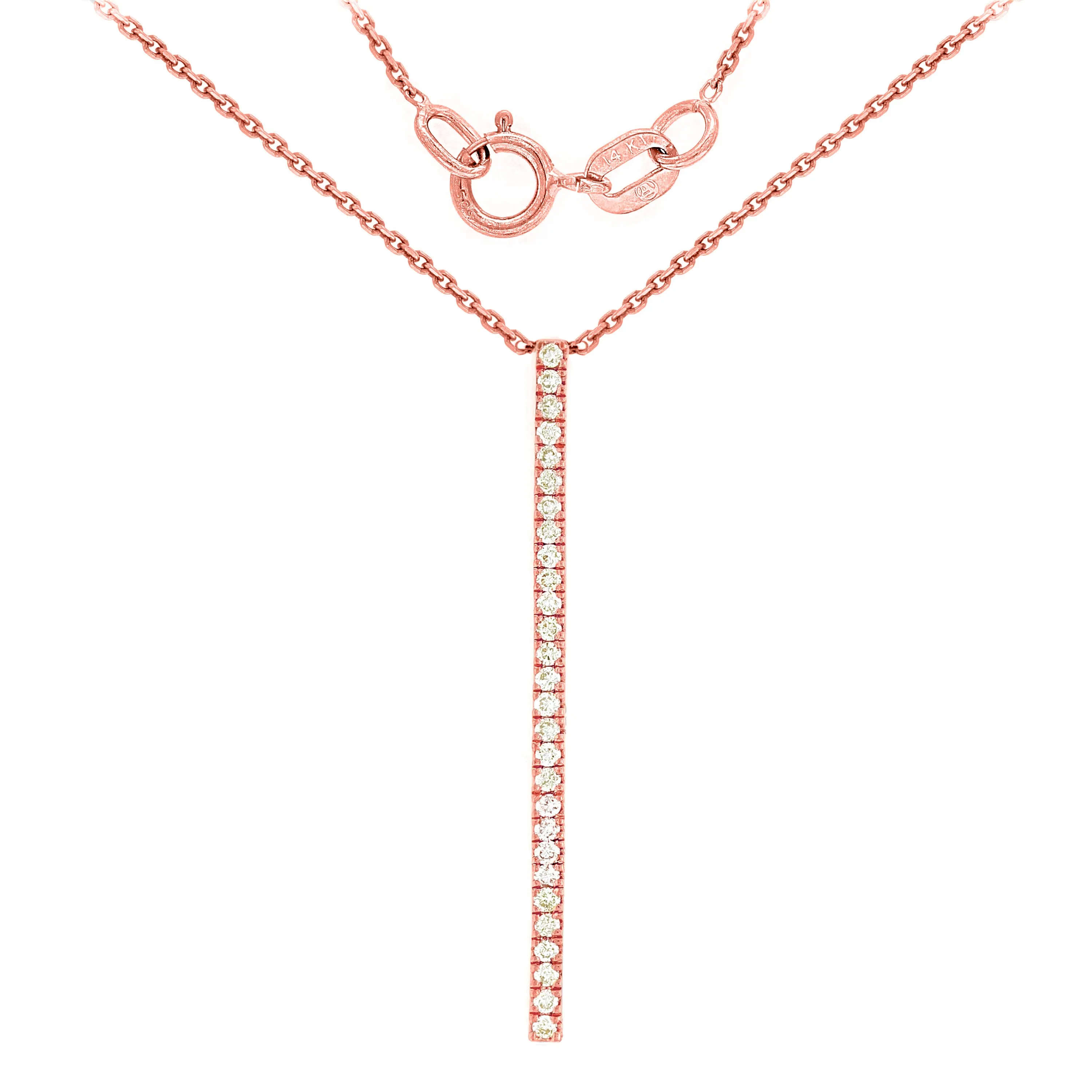 14k Yellow, White or Rose Gold Diamond-Accented Vertical Bar Necklace, 18"