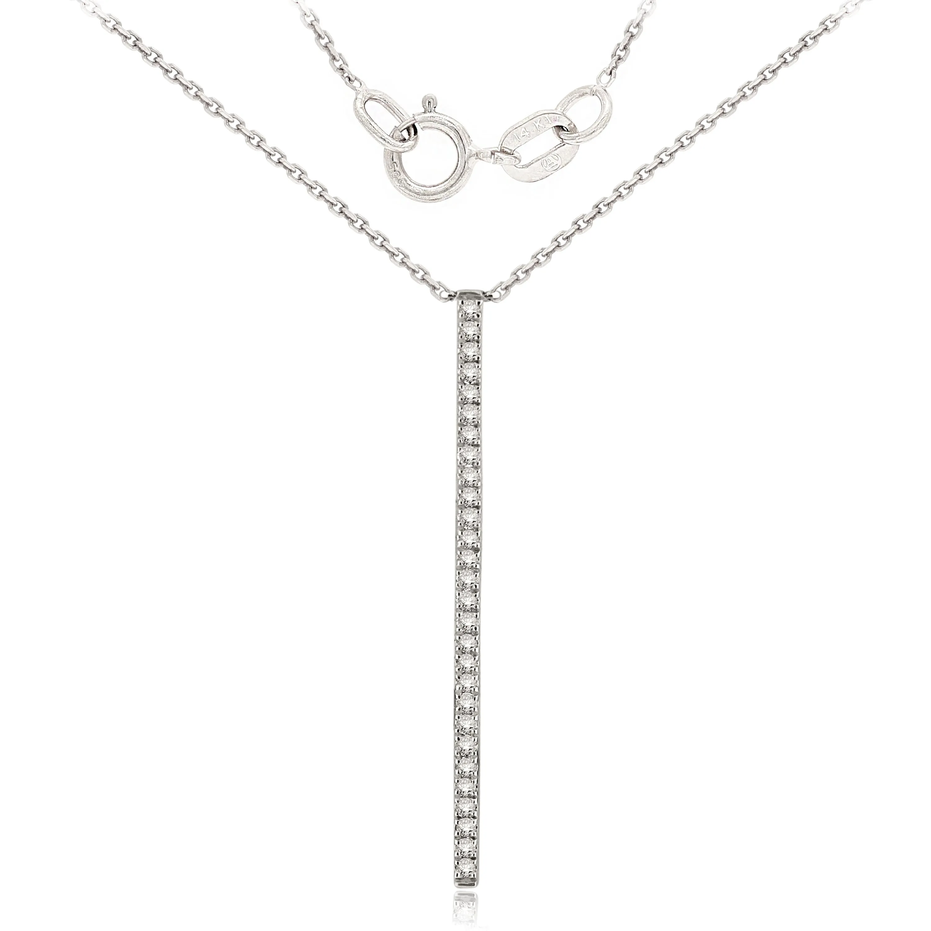 14k Yellow, White or Rose Gold Diamond-Accented Vertical Bar Necklace, 18"