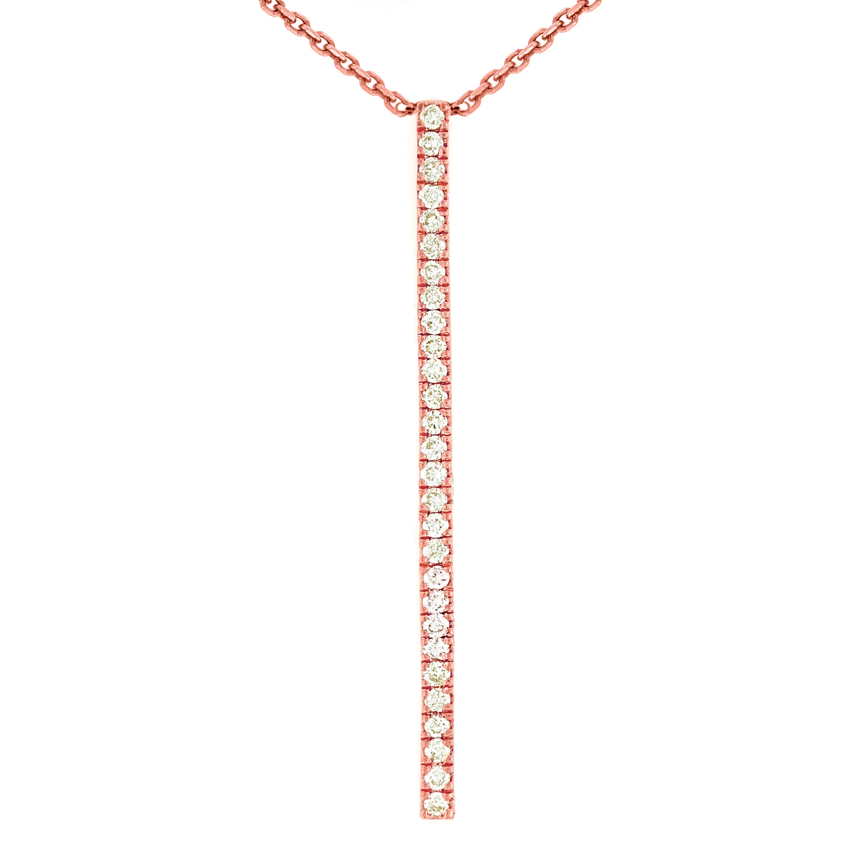 14k Yellow, White or Rose Gold Diamond-Accented Vertical Bar Necklace, 18"