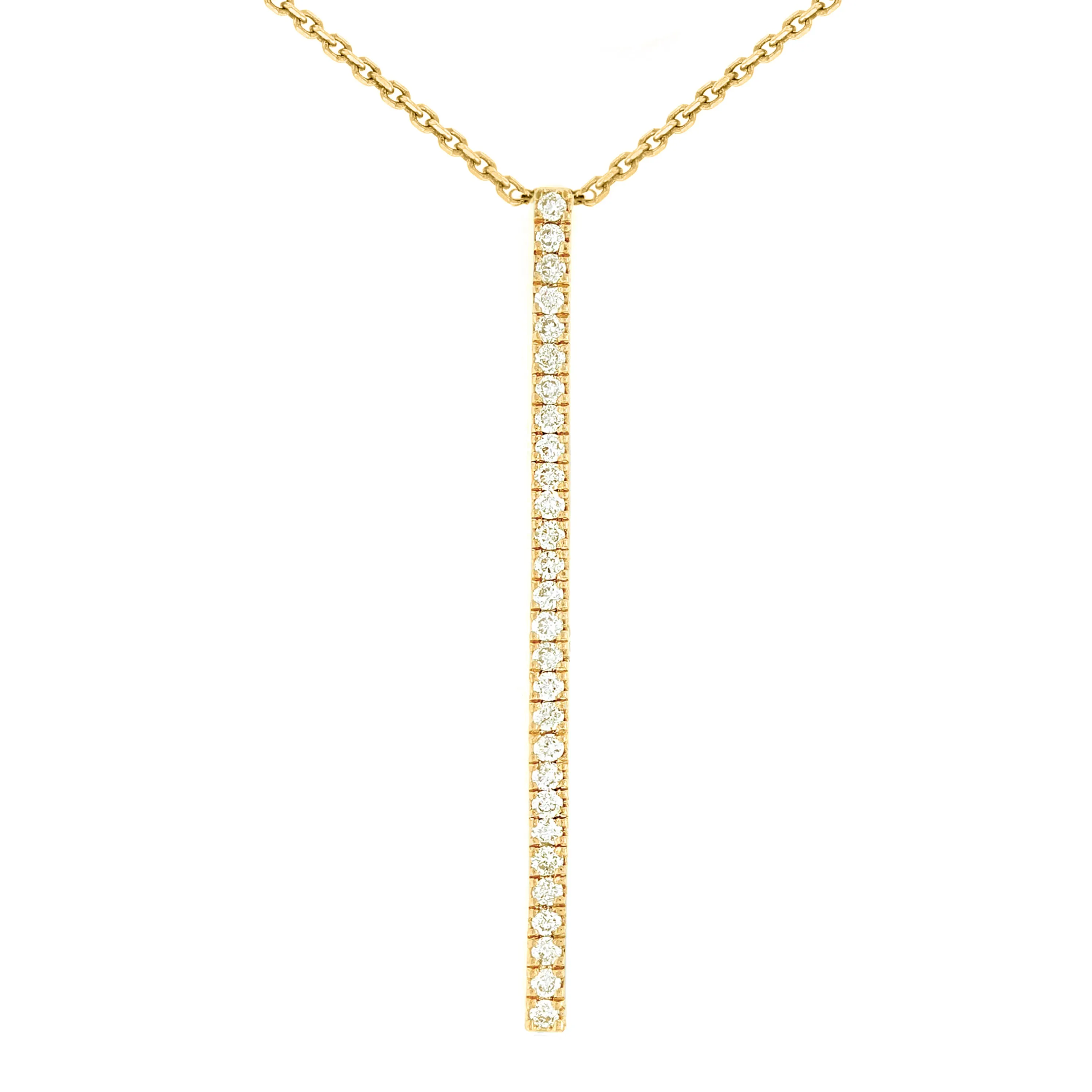 14k Yellow, White or Rose Gold Diamond-Accented Vertical Bar Necklace, 18"