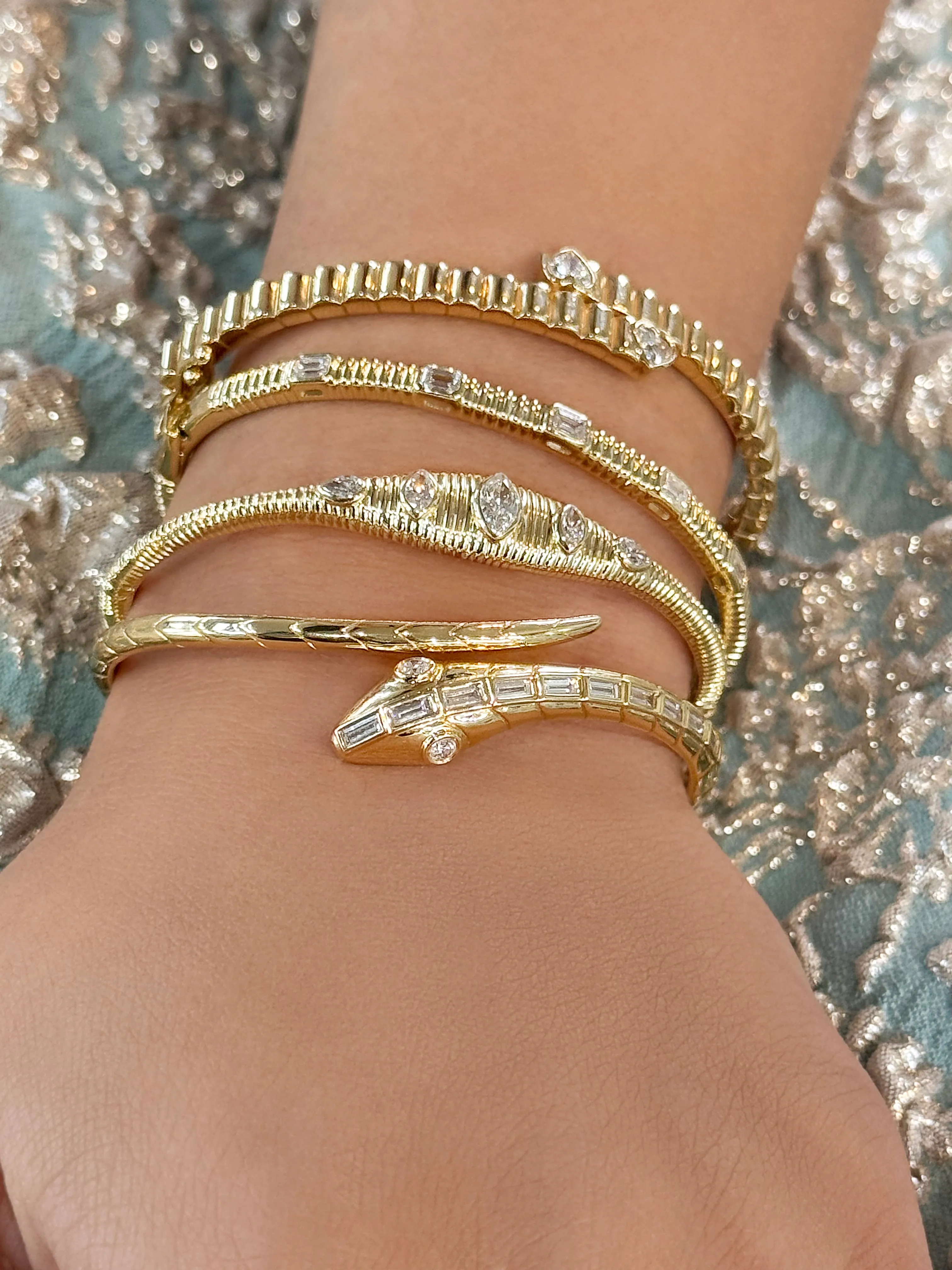 14K YG Marquise and Pear Shaped Diamond Bangle