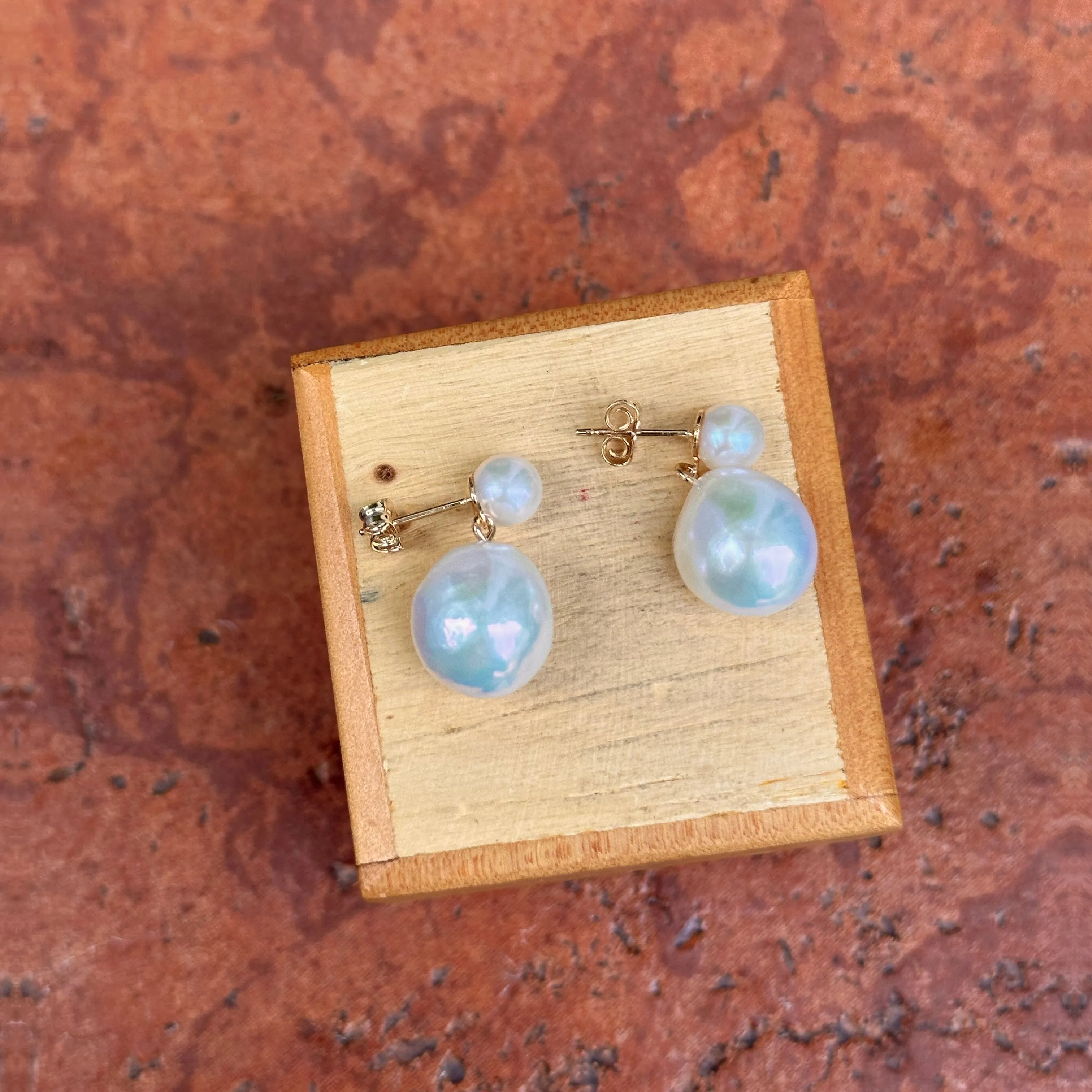 14KT Yellow Gold Double Baroque Pearl Dangle Earrings