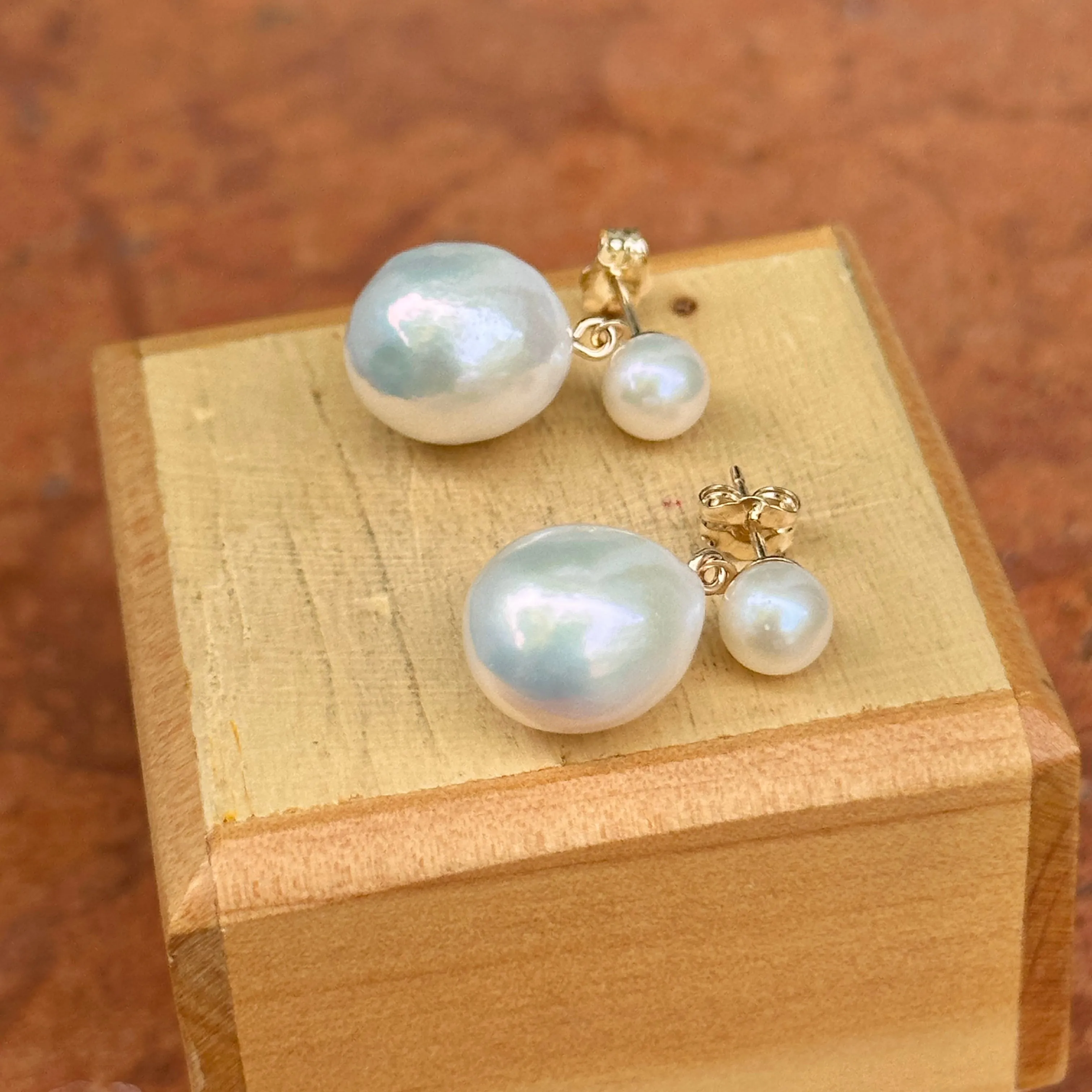 14KT Yellow Gold Double Baroque Pearl Dangle Earrings