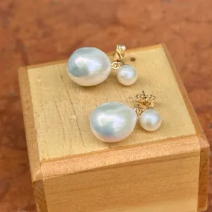 14KT Yellow Gold Double Baroque Pearl Dangle Earrings