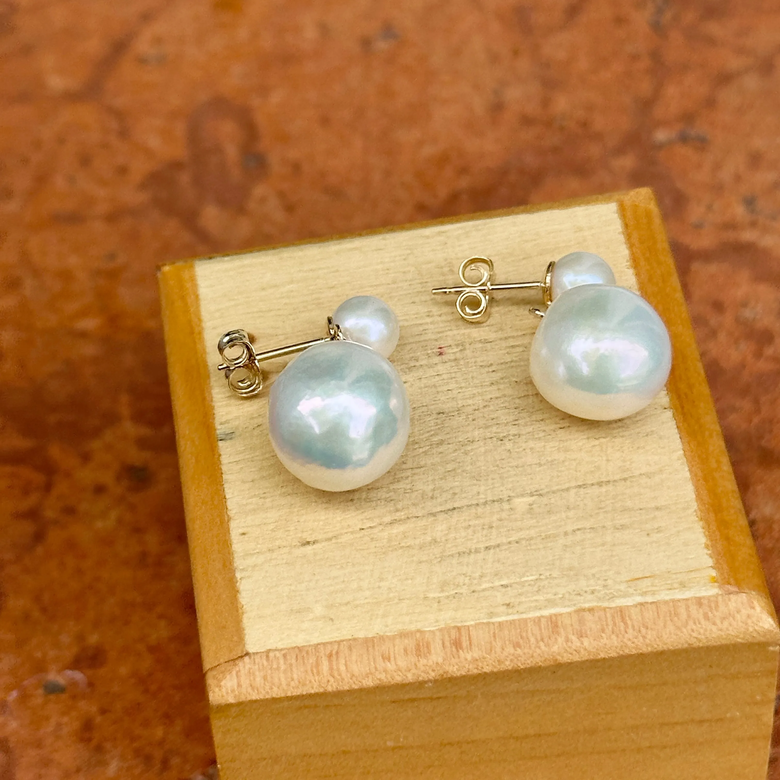14KT Yellow Gold Double Baroque Pearl Dangle Earrings