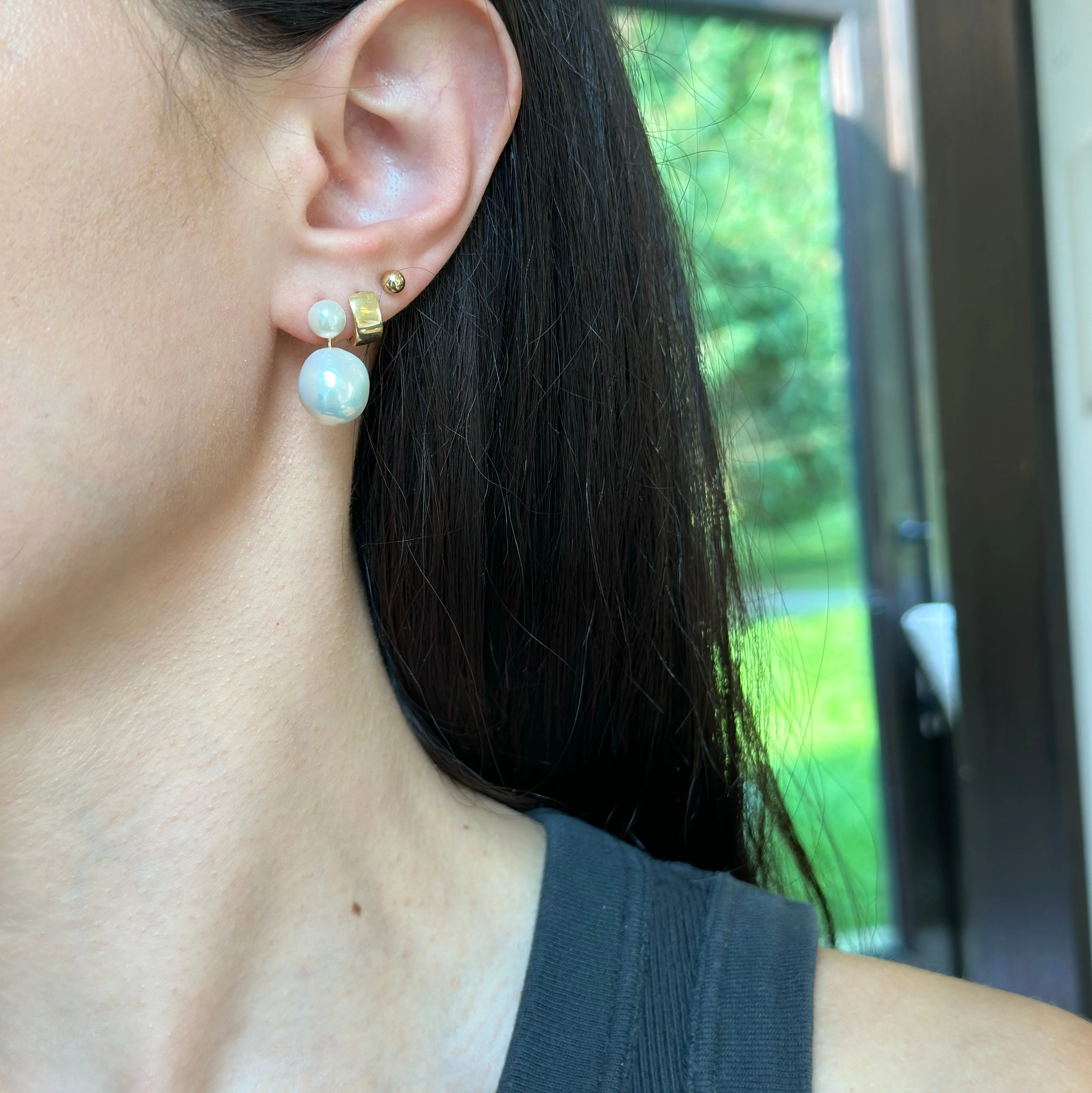 14KT Yellow Gold Double Baroque Pearl Dangle Earrings