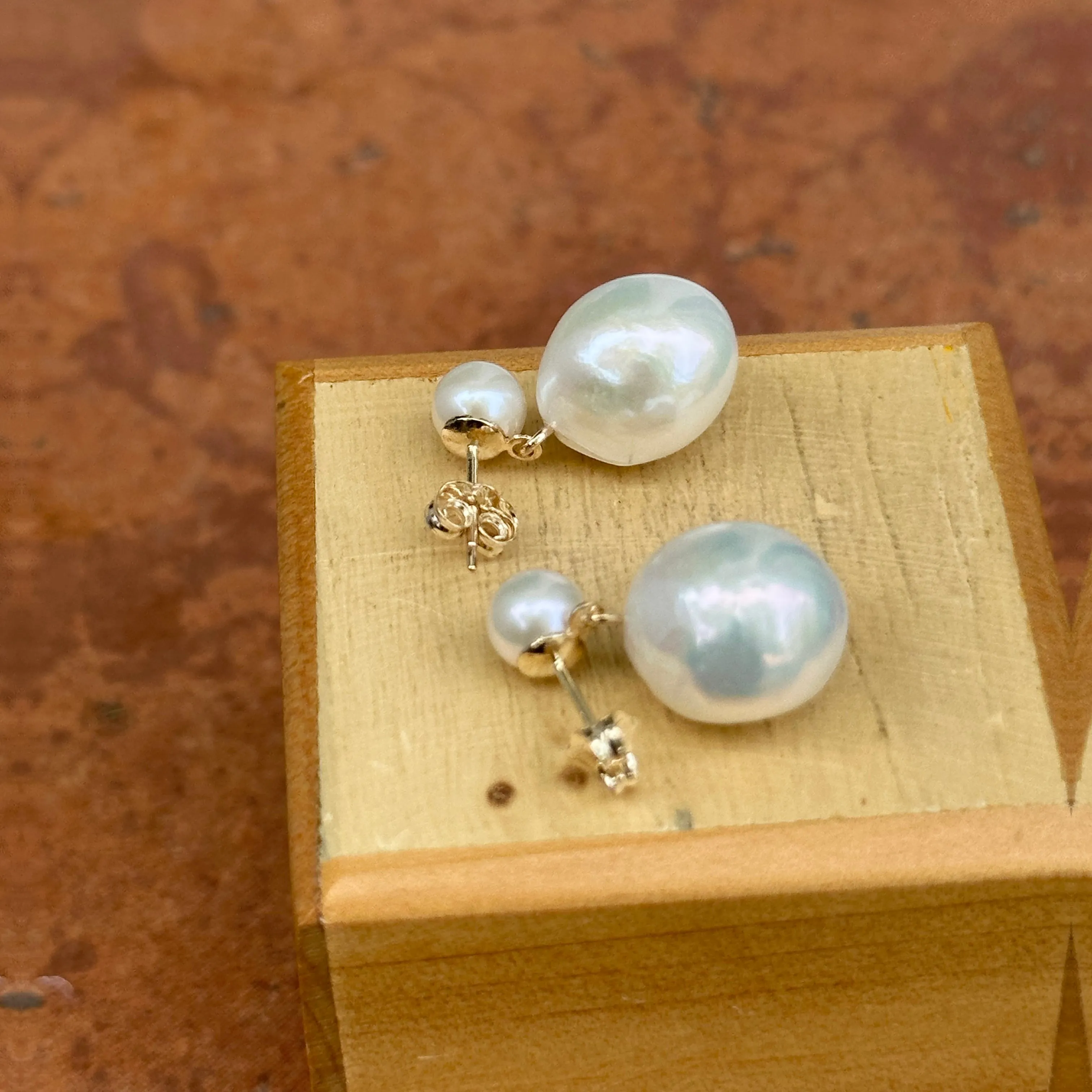 14KT Yellow Gold Double Baroque Pearl Dangle Earrings