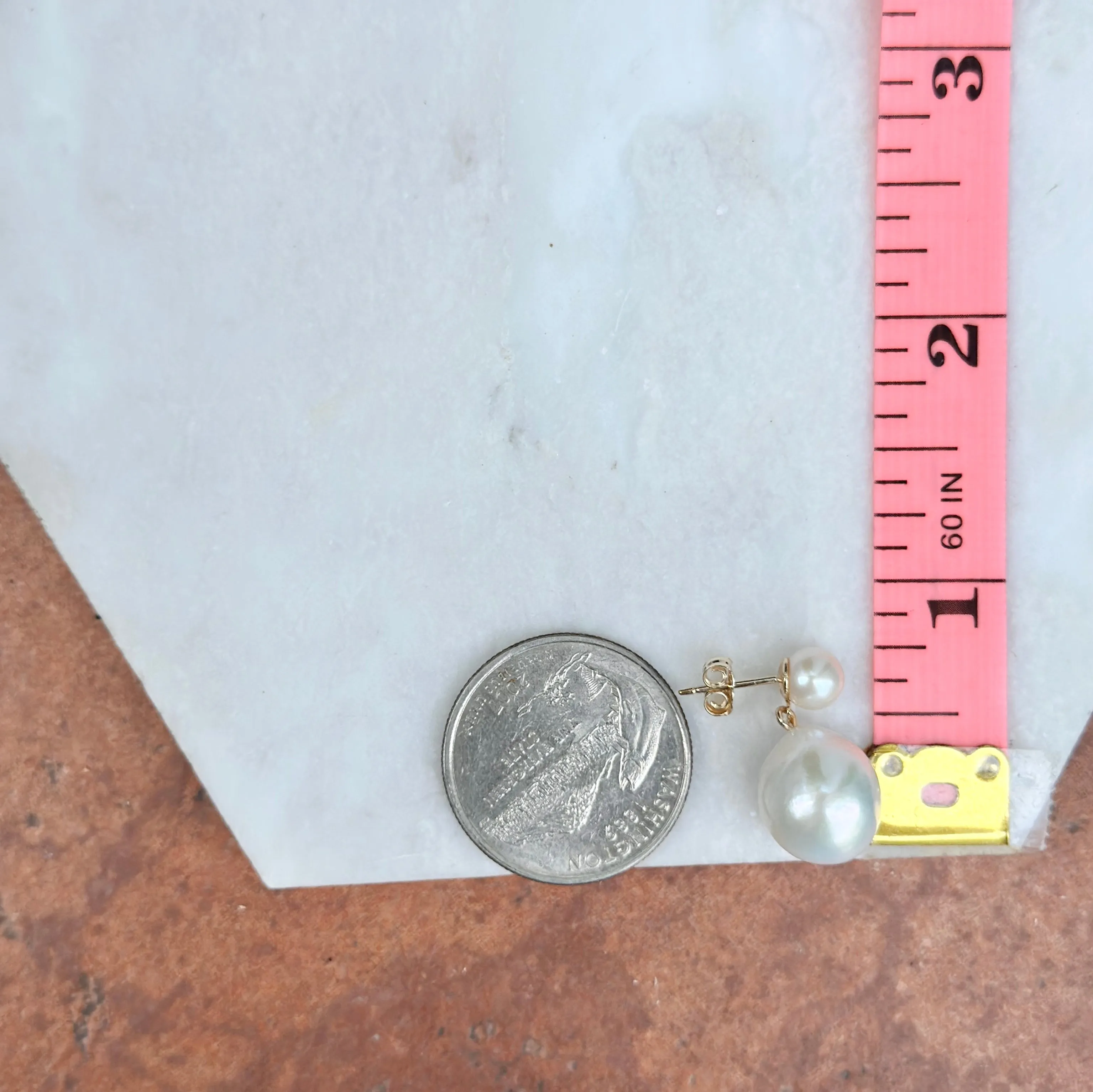 14KT Yellow Gold Double Baroque Pearl Dangle Earrings