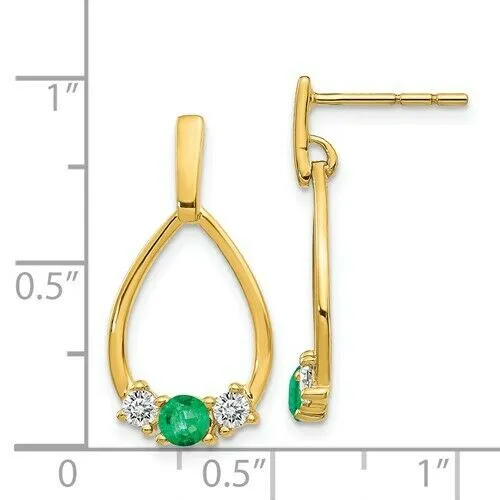 14KT Yellow Gold Emerald   Diamond Teardrop Earrings