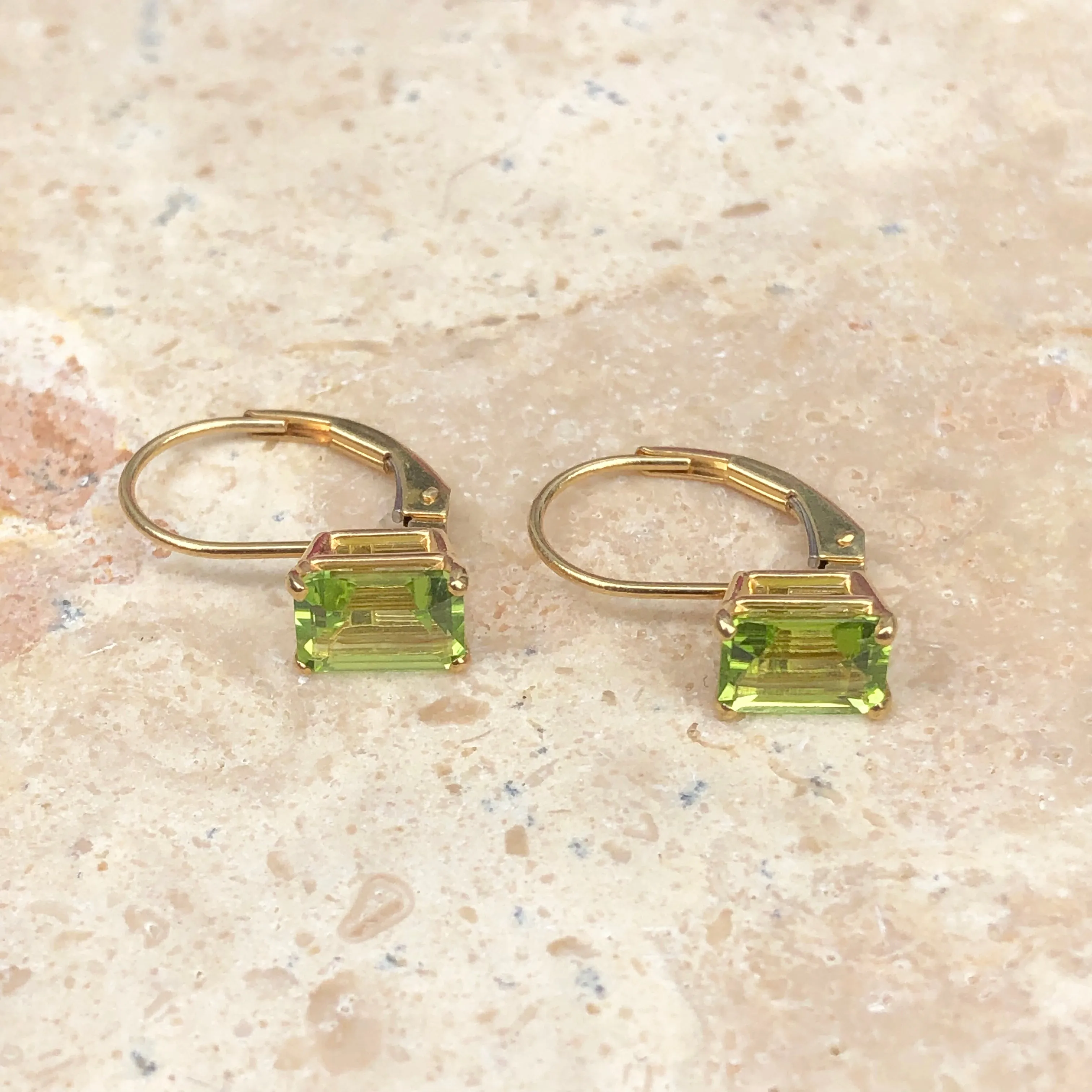 14KT Yellow Gold Genuine Peridot Leverback Earrings