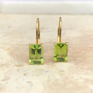 14KT Yellow Gold Genuine Peridot Leverback Earrings