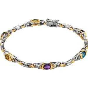 14t White/Yellow Amethyst, Citrine, Mozambique Garnet, Rhodolite Garnet, Peridot, Swiss Blue Topaz  & 1/10 CTW Diamond 7.5" Bracelet