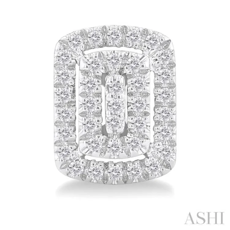 1/5 ctw Double Halo Emerald Shape Petite Round Cut Diamond Fashion Stud Earring in 10K White Gold