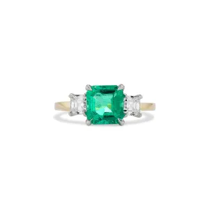 1.50 Carat Emerald and Asscher Cut Diamond Simone Ring