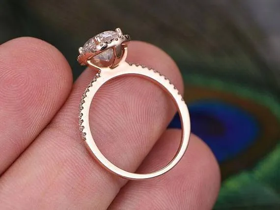 1.50 Carat Oval Cut Halo Moissanite Diamond Engagement Wedding Ring in 10k Rose Gold Halo Art Deco