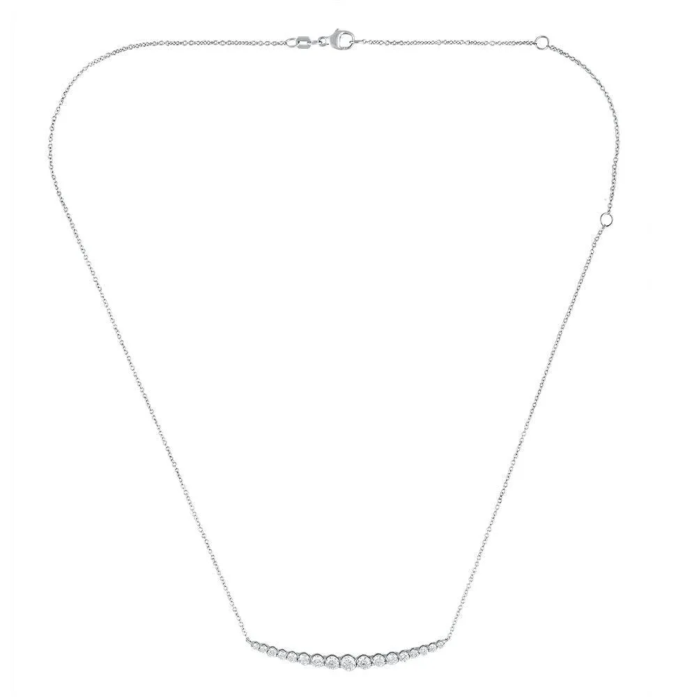 1.50 Cttw Diamond Cluster Bar Necklace for Women in 14k White Gold