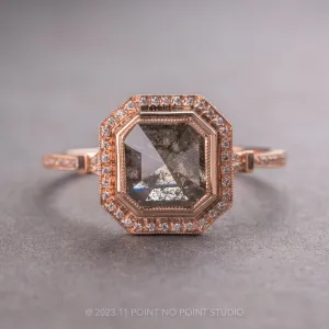 1.54 Carat Black Speckled Asscher Diamond Engagement Ring, Abigail Setting, 14K Rose Gold