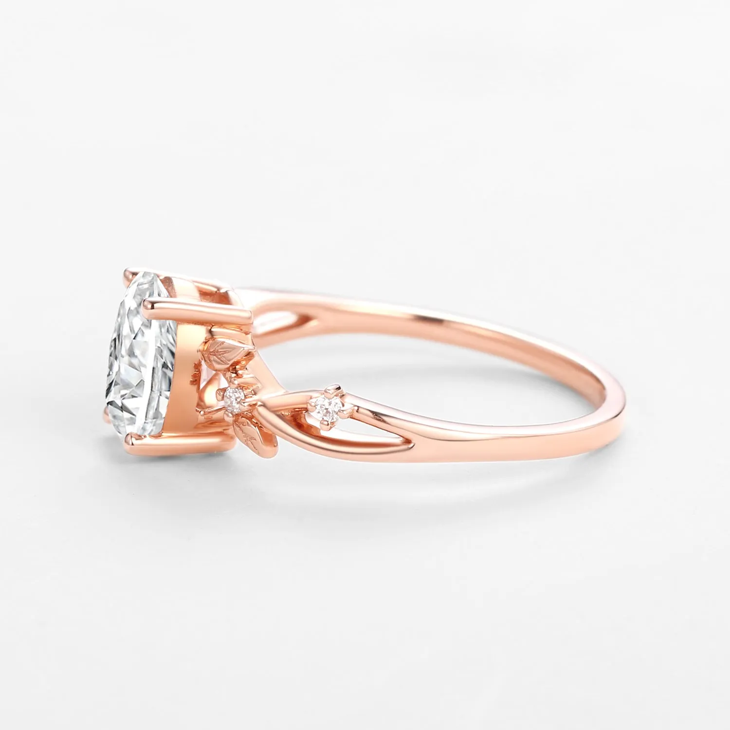 1.5ct Oval Cut Moissanite Leafy White Gold Ring