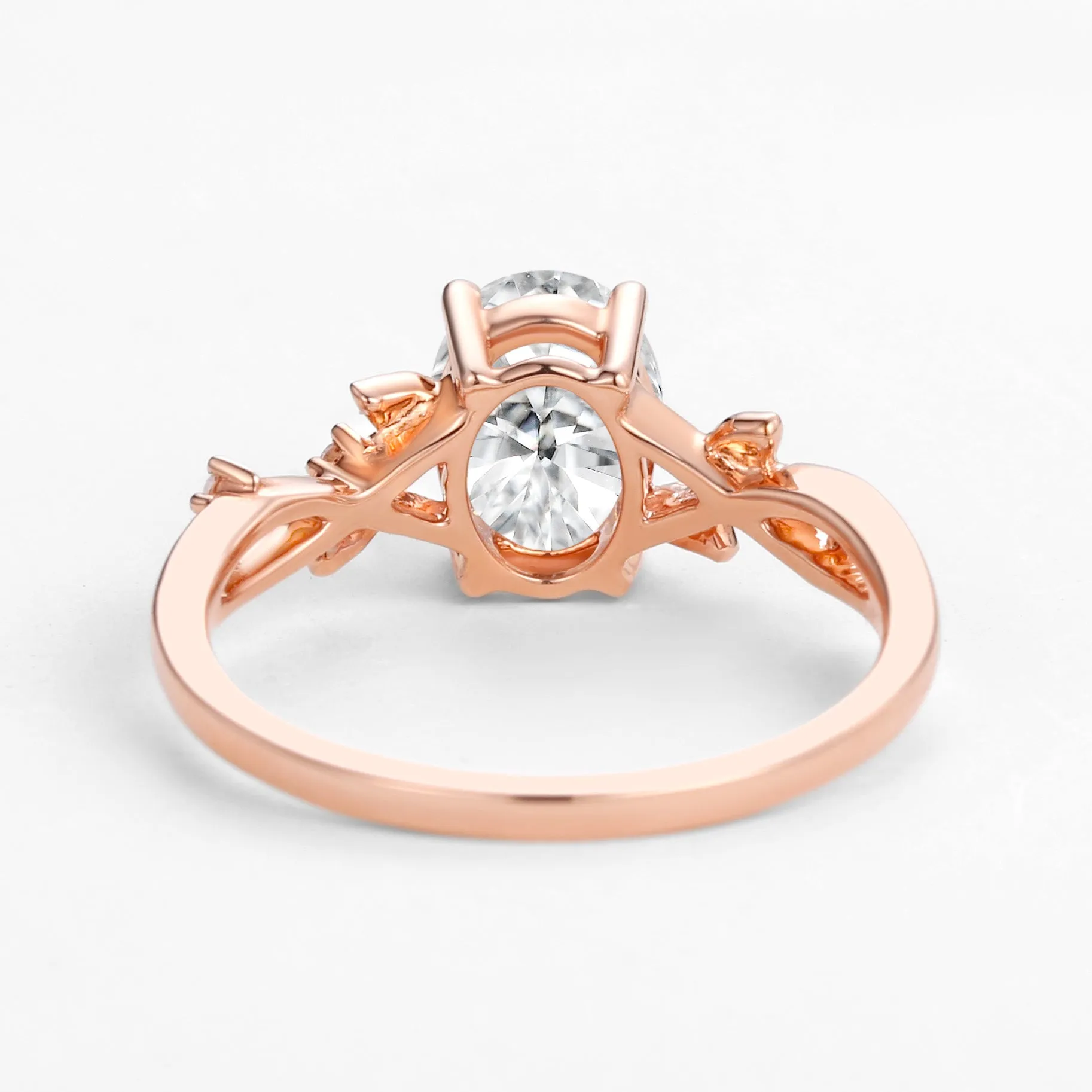 1.5ct Oval Cut Moissanite Leafy White Gold Ring