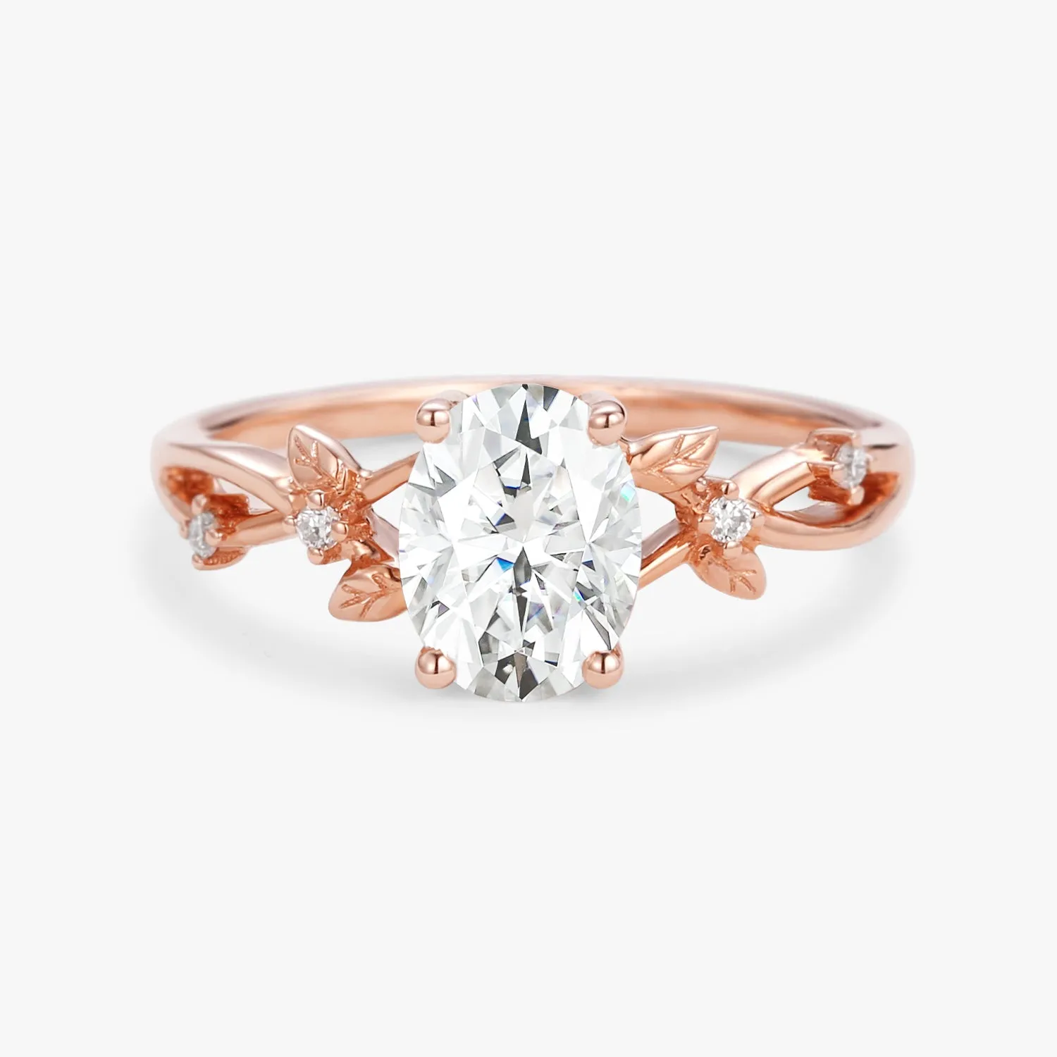 1.5ct Oval Cut Moissanite Leafy White Gold Ring
