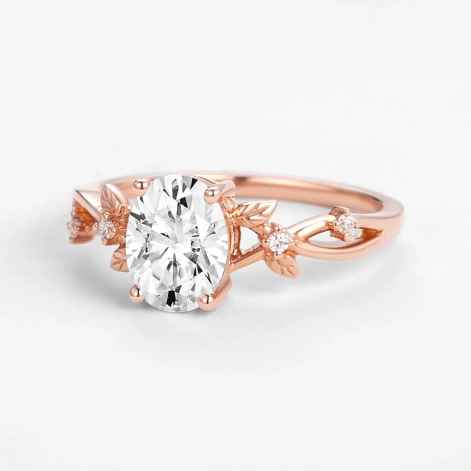 1.5ct Oval Cut Moissanite Leafy White Gold Ring