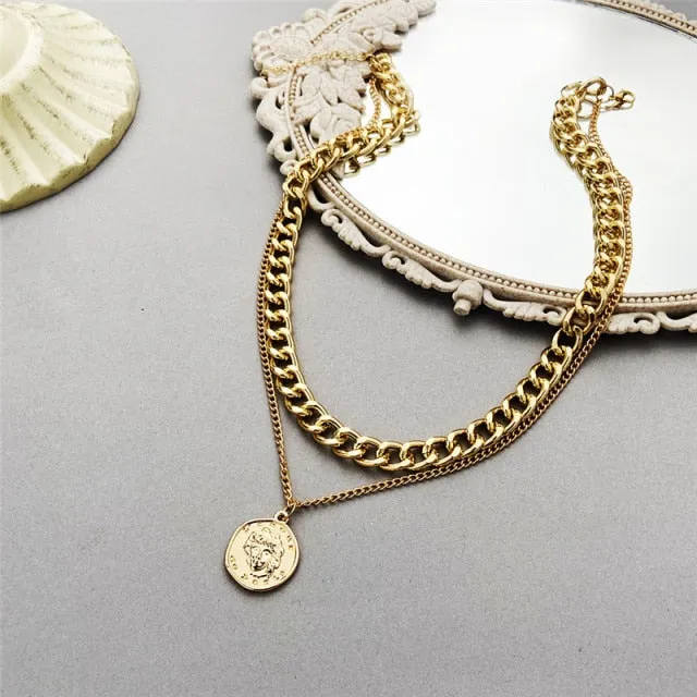 17KM Gothtic Gold Lock Chunky Chain Necklace For Women Men Big Chain Unlockable Lock Key Pendant Necklaces Exaggerated Jewelry