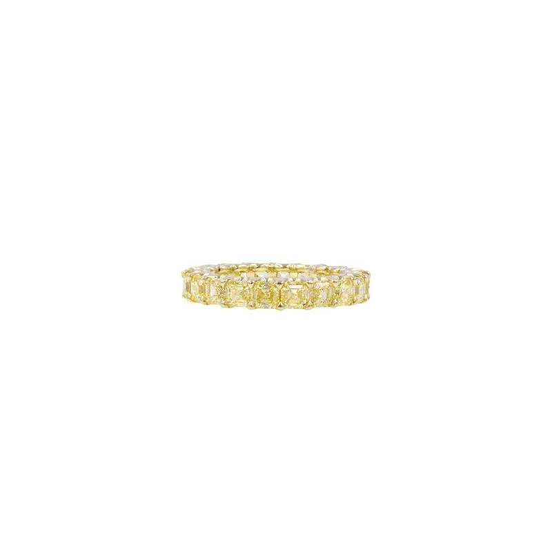 18 Karat Yellow Gold Eternity Band with Fancy Yellow Asscher Cut Diamonds Band