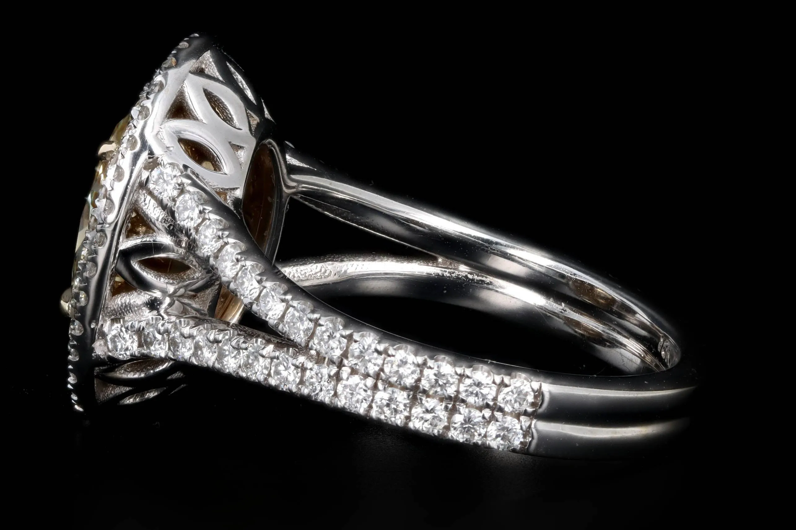 18K Gold 2 Carat Yellow Oval Diamond Halo Engagement Ring