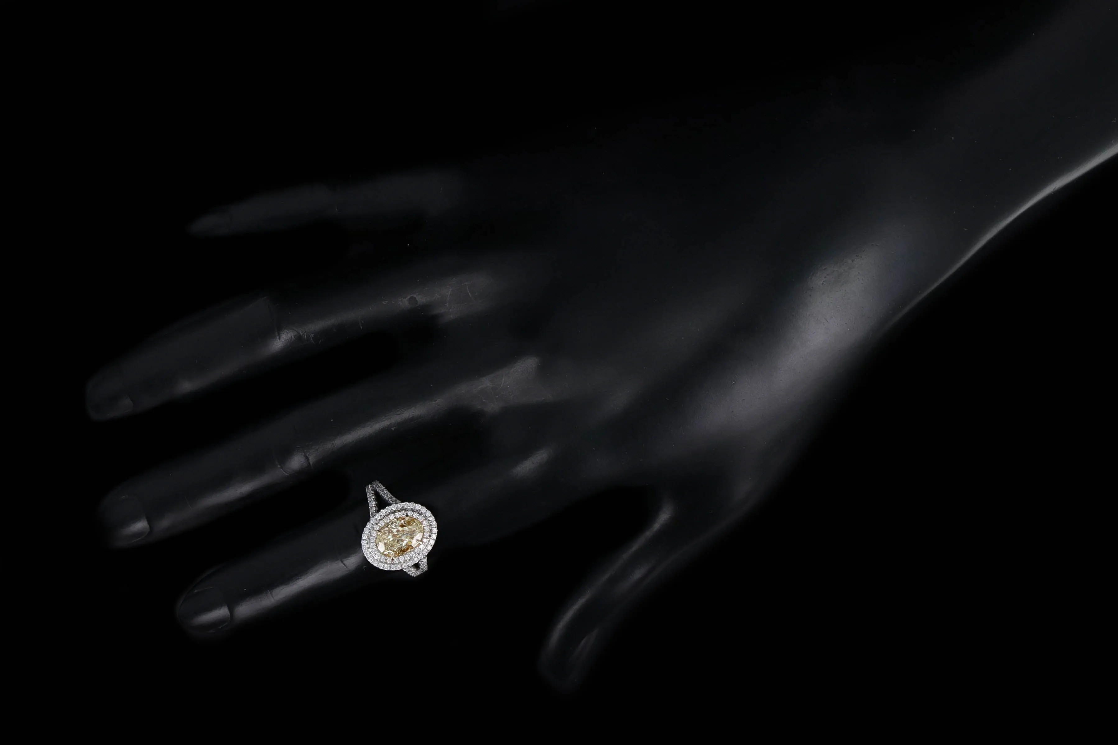 18K Gold 2 Carat Yellow Oval Diamond Halo Engagement Ring