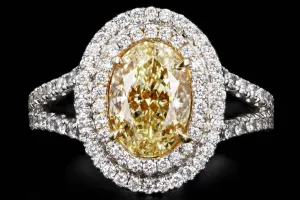 18K Gold 2 Carat Yellow Oval Diamond Halo Engagement Ring